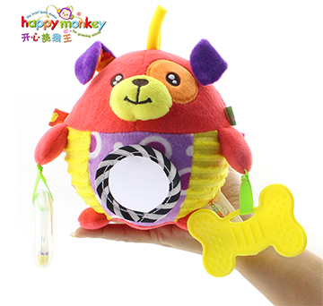Happy Monkey 婴儿牙胶手抓球动物益智玩具毛绒玩具带牙胶响铃